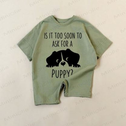 IS IT TOO SOON TO ASK FOR A PUPPY? Baby Green Dog Print Romper - Green - 18-24M - image 1