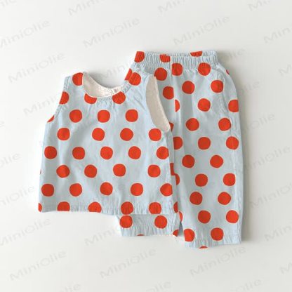 Baby Red Polka Dots 2-Piece Sleeveless Set - Blue - 2-3T - image 1