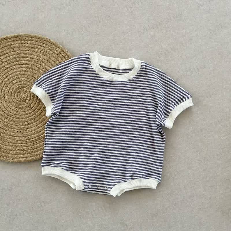 Baby Waffle Striped Loose Simple Bodysuit - Purple - 18-24M - image 7