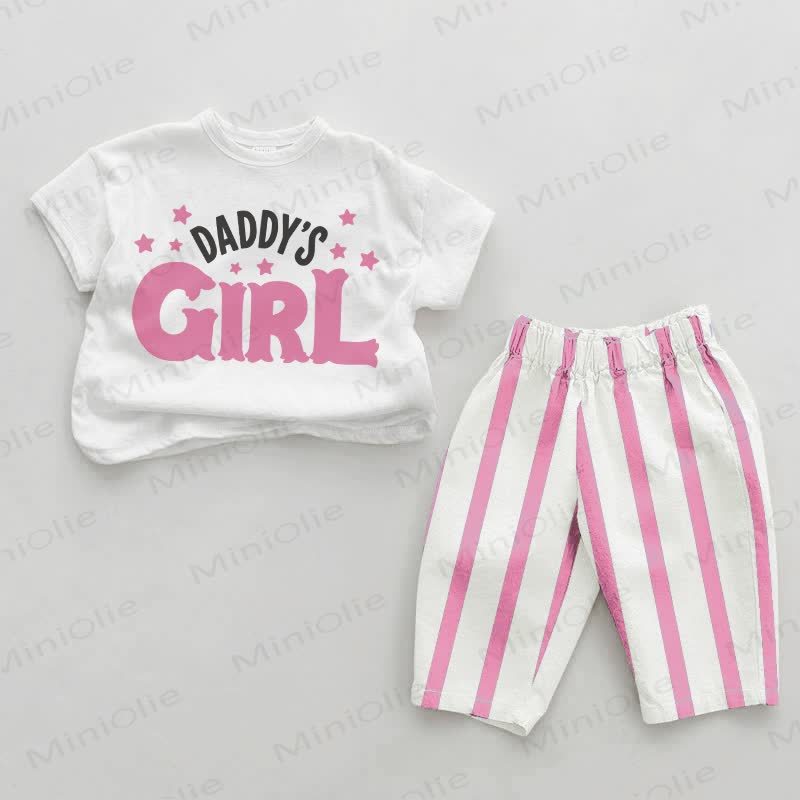 DADDY'S GIRL Baby Star Pink Vertical Striped 2-piece Set - White&Pink - 2-3T - image 1