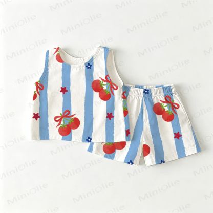 Baby Toddler Tomato Striped Top and Shorts 2-piece Set - White - 3-4T - image 1