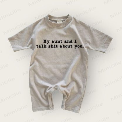 MY AUNT AND I TALK SHIT ABOUT YOU. Baby Grey Romper - Warm Grey - 18-24M - image 1