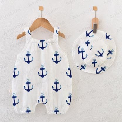 Baby Anchor White Strap Romper with Hat - White - 18-24M - image 1