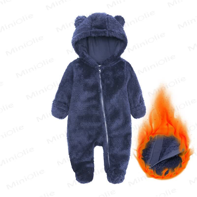 Baby Fleece Solid Color Hooded Romper - Blue - 9-12M - image 3