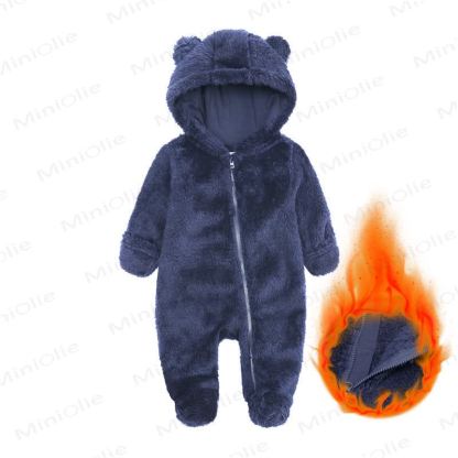 Baby Fleece Solid Color Hooded Romper - Blue - 9-12M - image 3