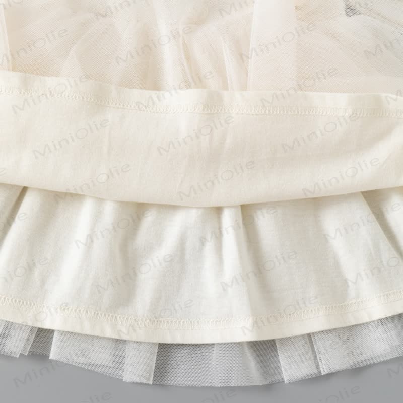 Baby Beige Lace Ruffle Tulle Long Sleeve Dress - image 6
