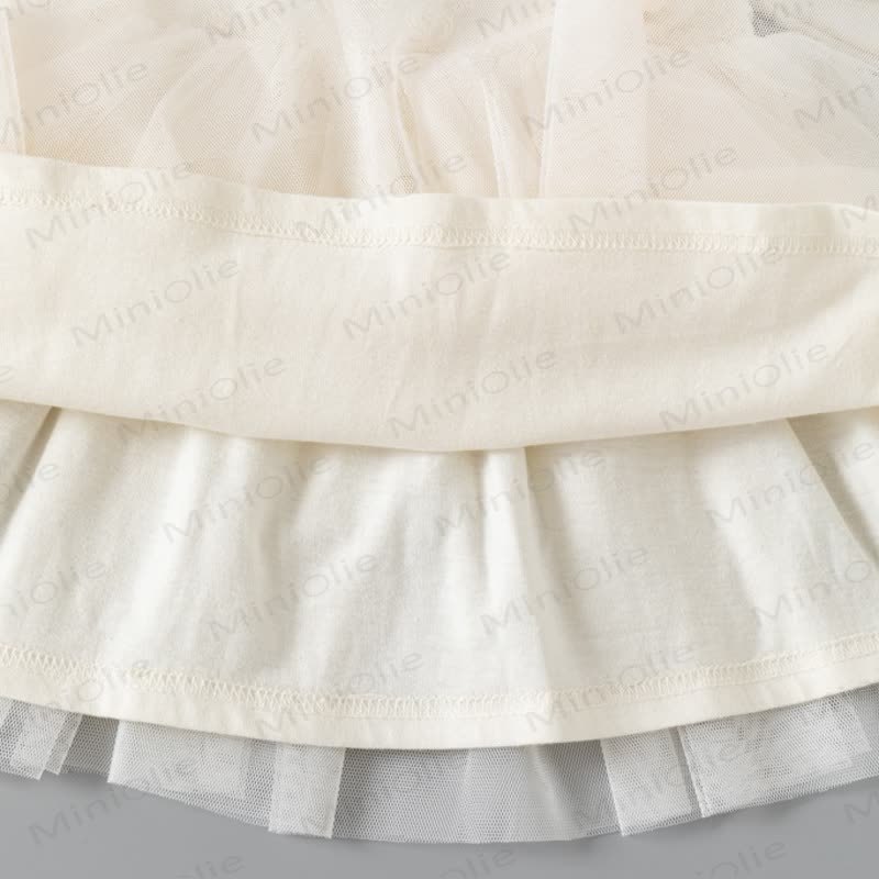 Baby Beige Lace Ruffle Tulle Long Sleeve Dress - image 6