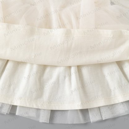 Baby Beige Lace Ruffle Tulle Long Sleeve Dress - image 6