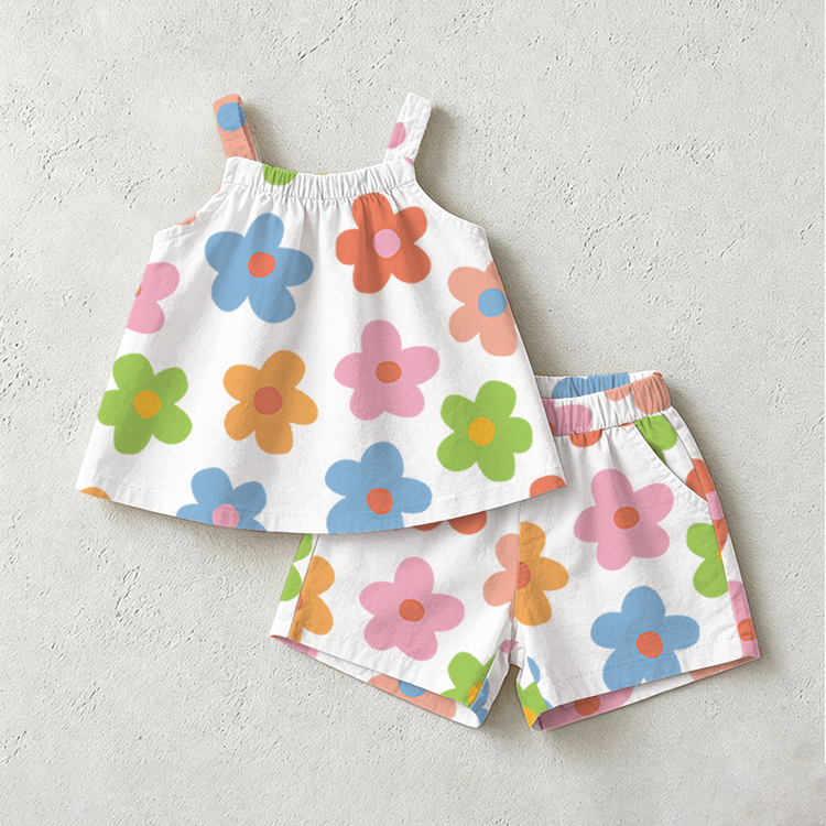 Baby Toddler Floral Colorful Short-Sleeve Set - White - 3-4T - image 1