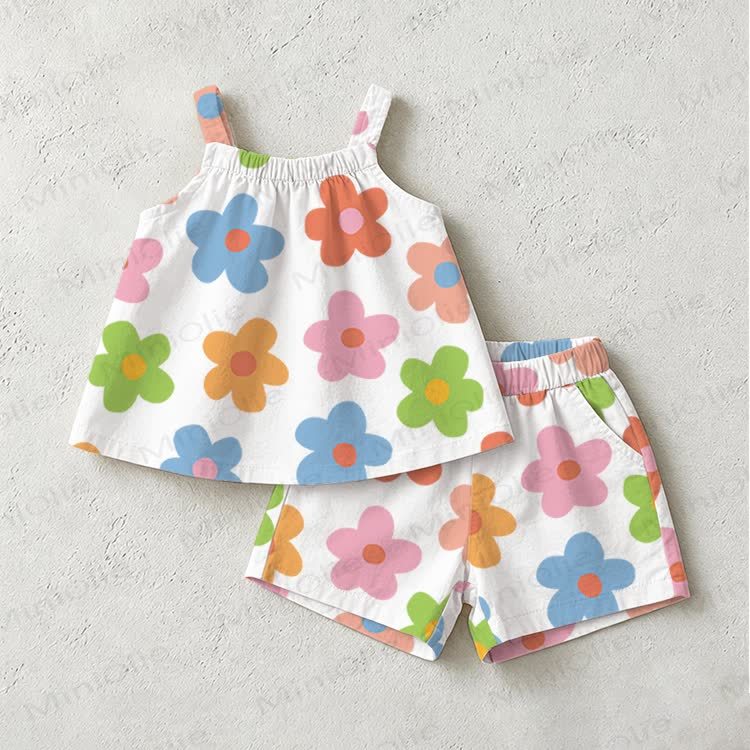 Baby Toddler Floral Colorful Short-Sleeve Set - White - 3-4T - image 1