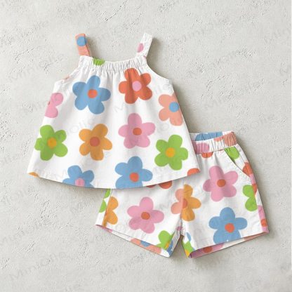 Baby Toddler Floral Colorful Short-Sleeve Set - White - 3-4T - image 1