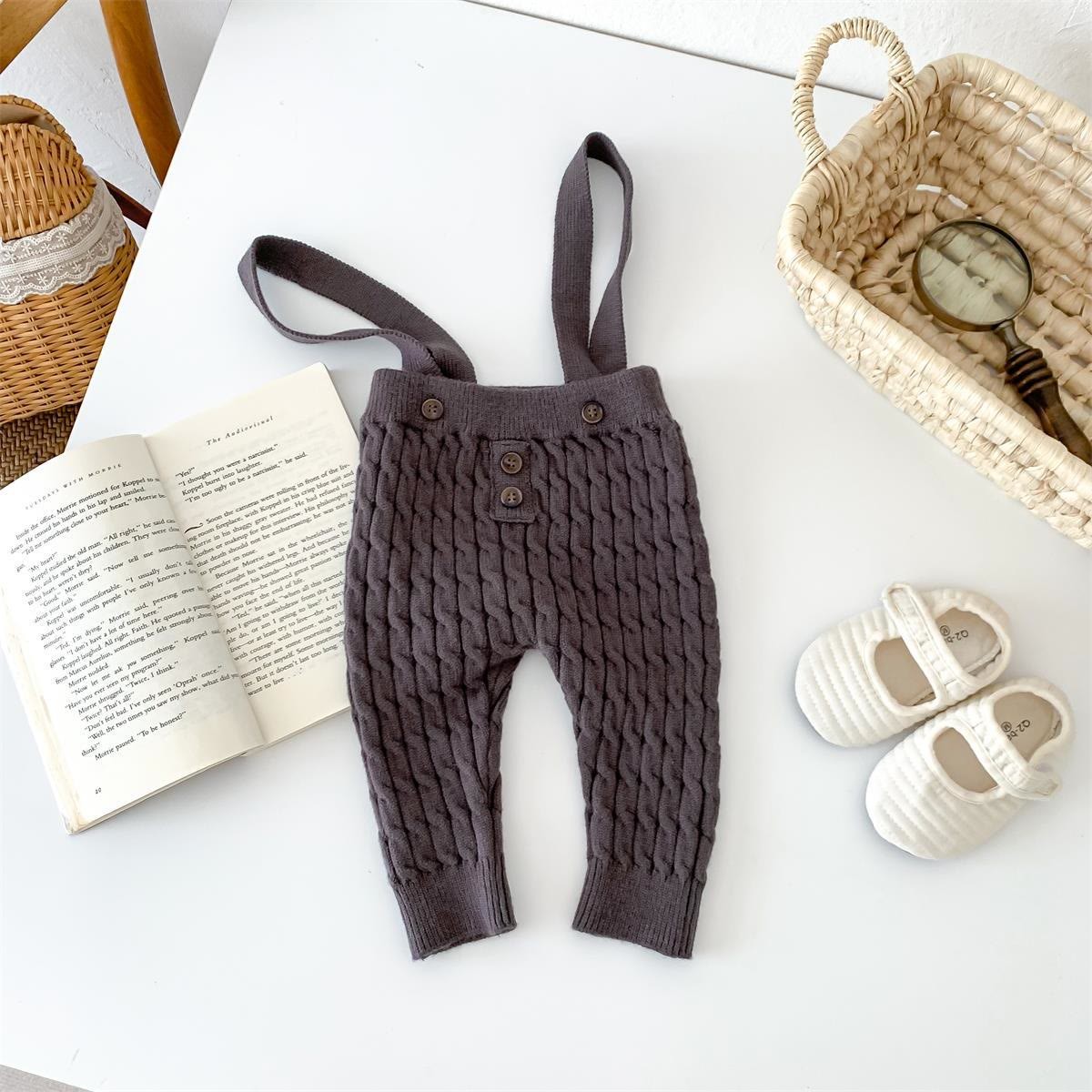 Baby Button Broad-striped Knitted Sweater Overalls