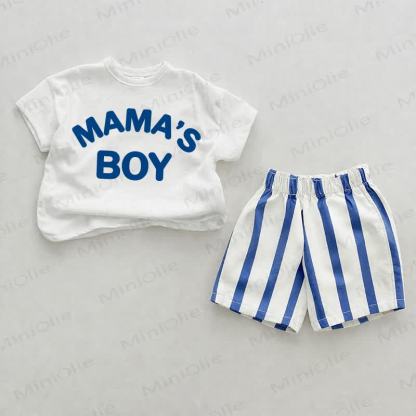 MAMA'S BOY Baby Blue Vertical Striped 2-piece Shorts Set - White&Blue - 2-3T - image 1
