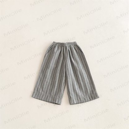 Baby Toddler Striped Linen Loose Pants - Grey Beige Double Stripe - 5-7T - image 5