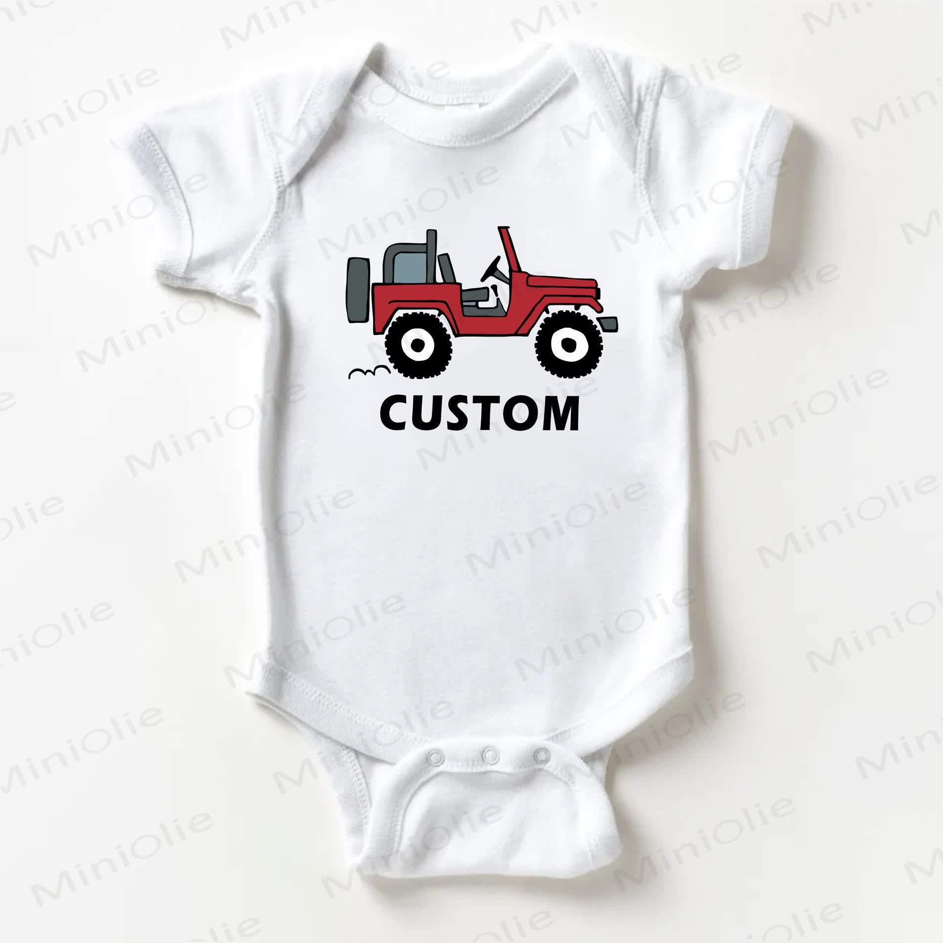 Name Customization Vehicle Print Baby Boys White Bodysuit - image 1