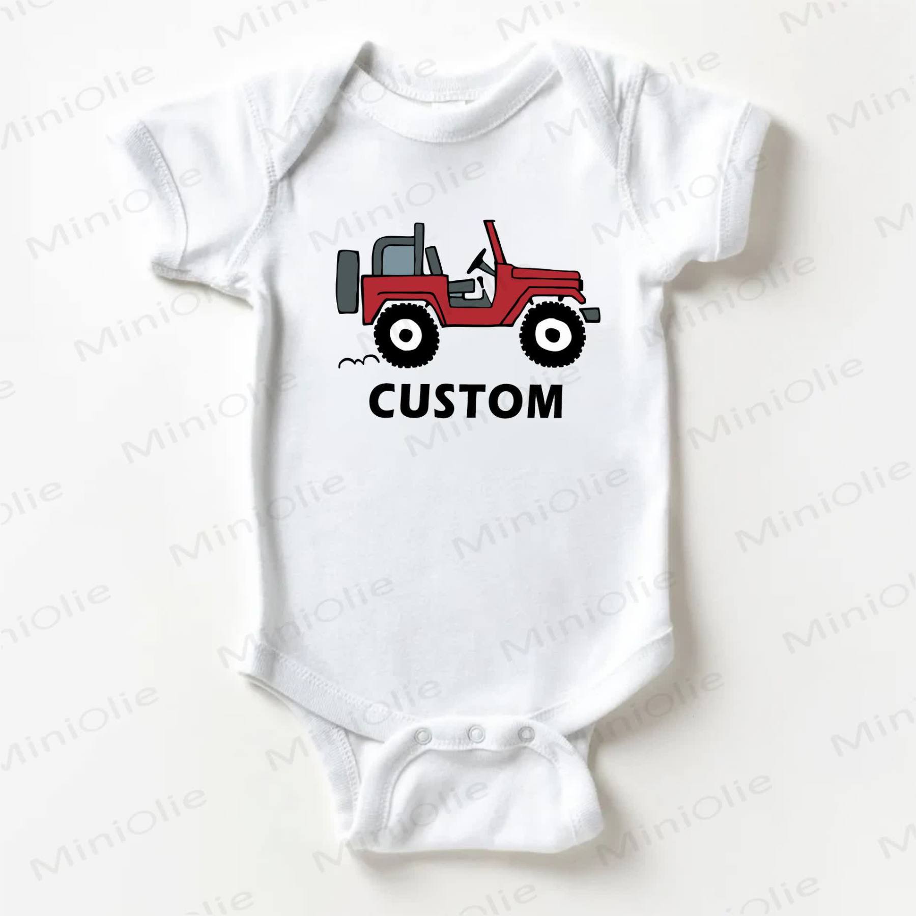 Name Customization Vehicle Print Baby Boys White Bodysuit - image 1