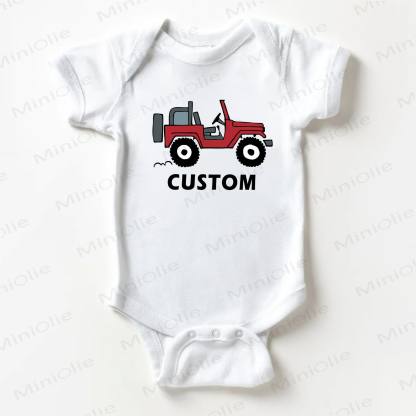 Name Customization Vehicle Print Baby Boys White Bodysuit - image 1