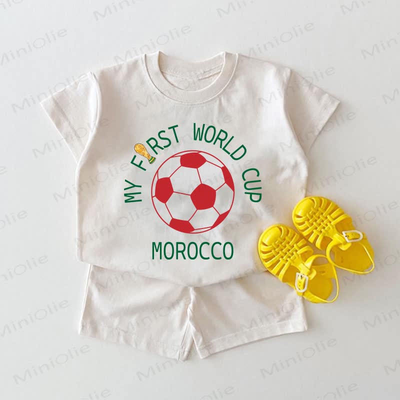 MY FIRST WORLD CUP MOROCCO Baby Football Print White 2-piece Set - White - 18-24M - image 1
