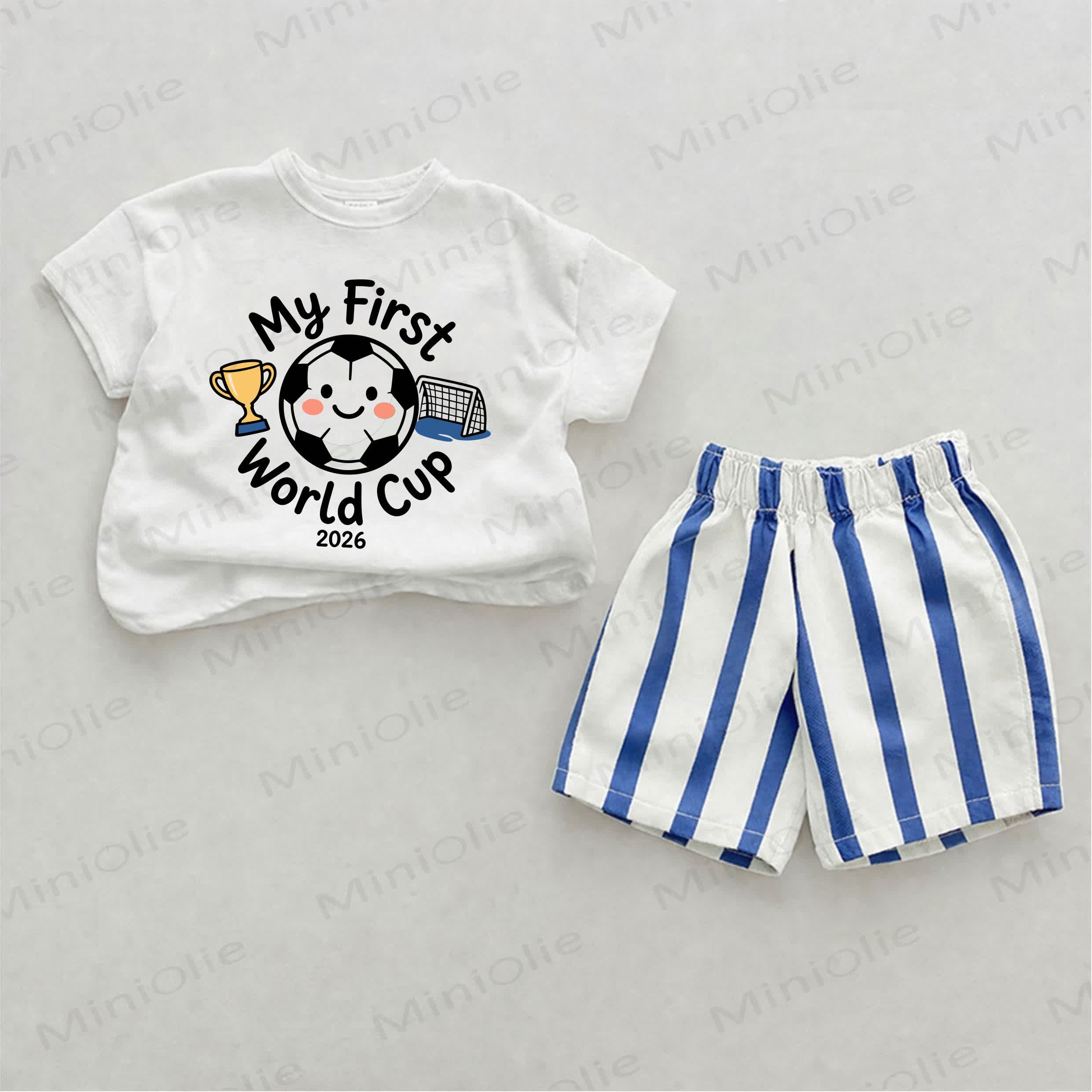 MY FIRST WORLD CUP 2026 Baby Football Print Blue Vertical Striped 2-piece Shorts Set - White&Blue - 2-3T - image 1