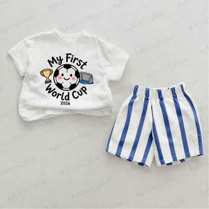 MY FIRST WORLD CUP 2026 Baby Football Print Blue Vertical Striped 2-piece Shorts Set - White&Blue - 2-3T - image 1