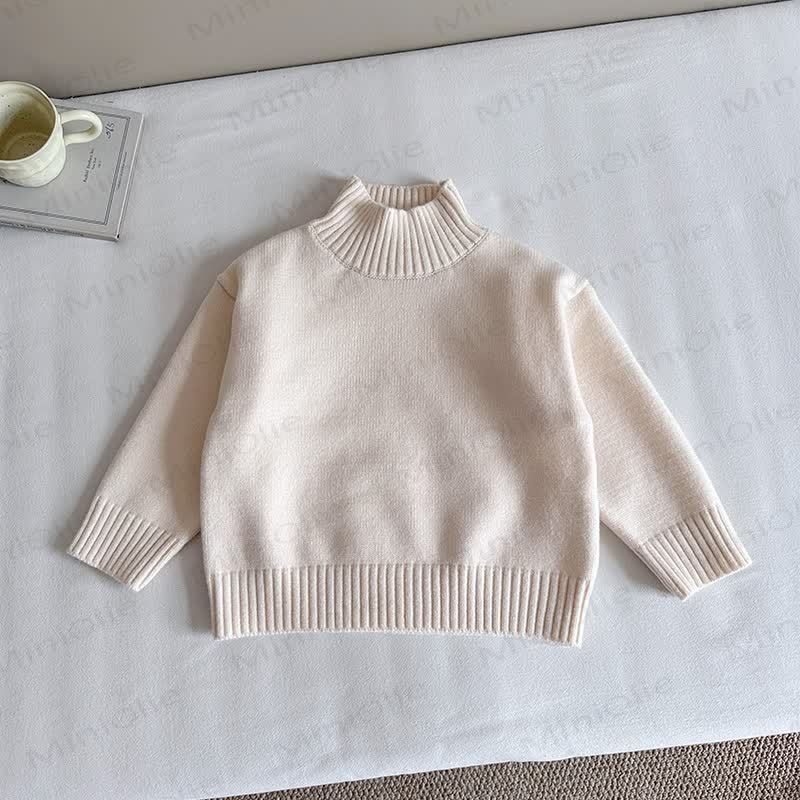 Kid Solid Color Turtleneck Knit Sweater - Beige - 12Y - image 5