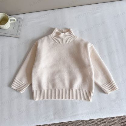 Kid Solid Color Turtleneck Knit Sweater - Beige - 12Y - image 5