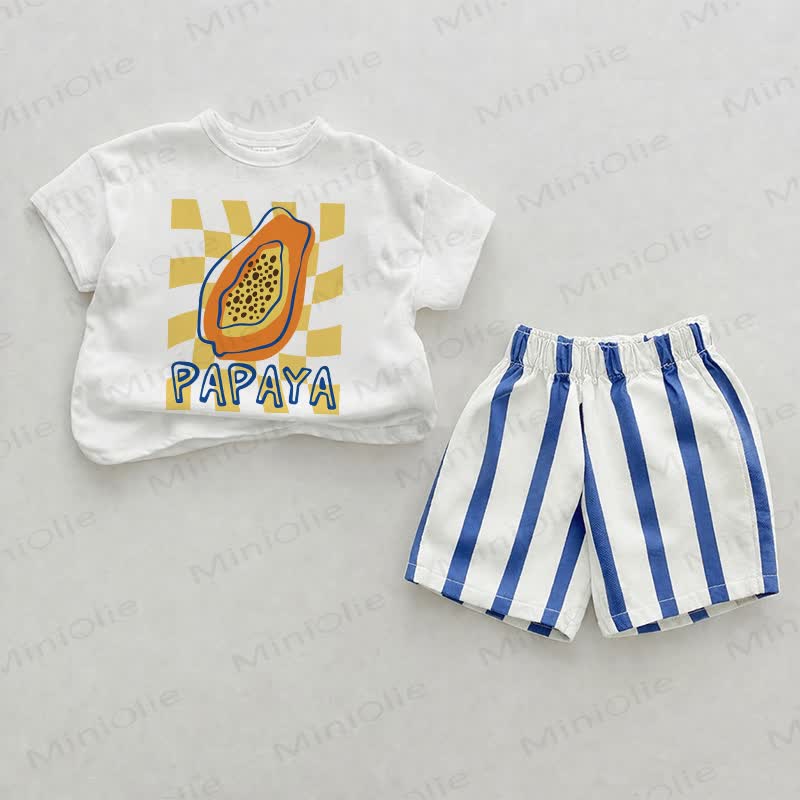 PAPAYA Baby Blue Vertical Striped 2-piece Shorts Set - White&Blue - 2-3T - image 1