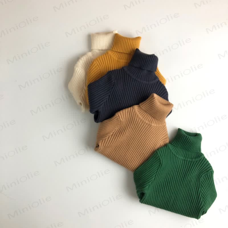 Kid Boy Solid Color High-neck Striped Pullover Sweater - image 2