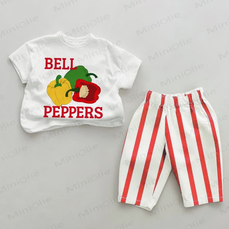 BELL PEPPERS Baby Red Vertical Striped 2-piece Set - White&Red - 2-3T - image 1