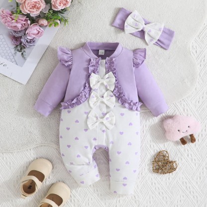 Baby Girl Bow Love Heart Romper with Headband - Purple - 12-18M - image 16