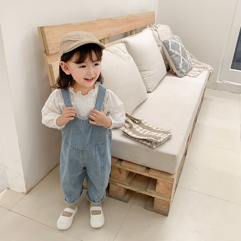 Toddler Solid Color Denim Blue Overalls - image 7