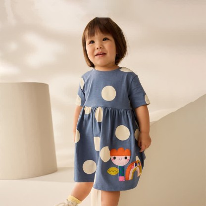 Toddler Dots Flower Rainbow Grey Dress - image 2