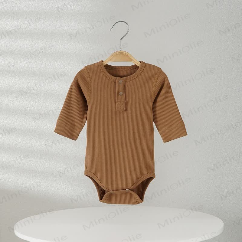 Baby Pajamas Solid Color Ribbed Bodysuit - Brown - 18-24M - image 6