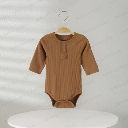 Baby Pajamas Solid Color Ribbed Bodysuit - Brown - 18-24M - image 6