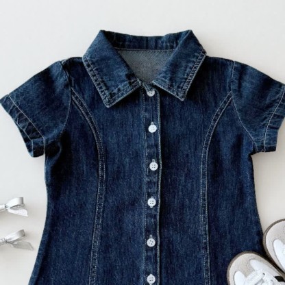 Toddler Denim Button Polo Dress - image 6