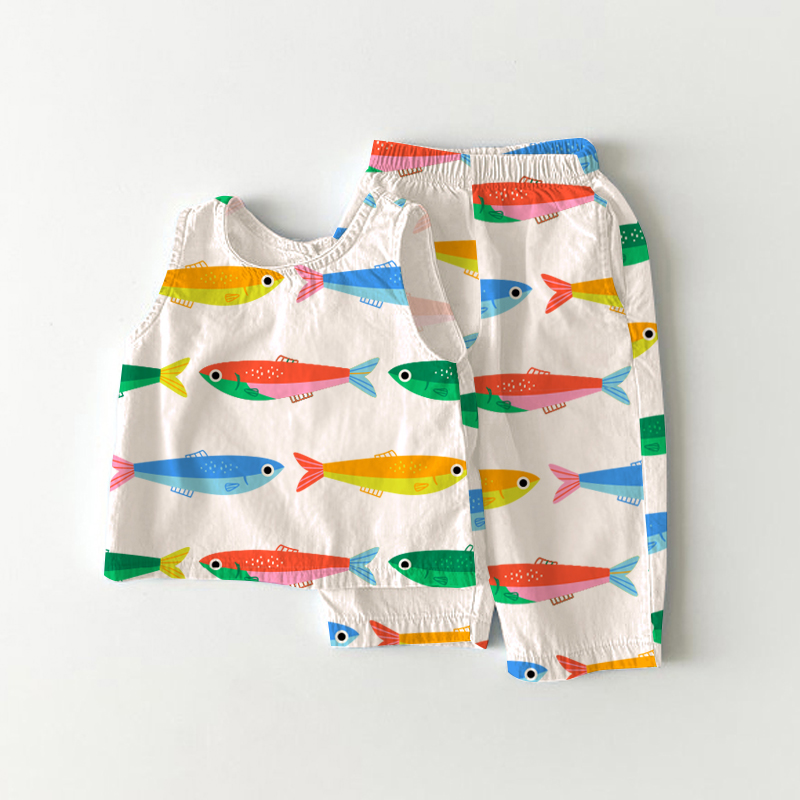 Baby Toddler Fish Print White Sleeveless 2-piece Set - White - 3-4T - image 1