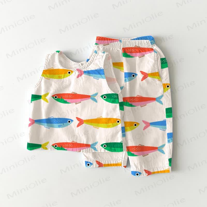 Baby Toddler Fish Print White Sleeveless 2-piece Set - White - 3-4T - image 1