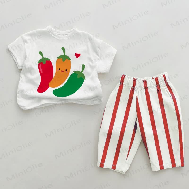 Baby Smiling Chili Red Vertical Striped 2-piece Set - White&Red - 2-3T - image 1