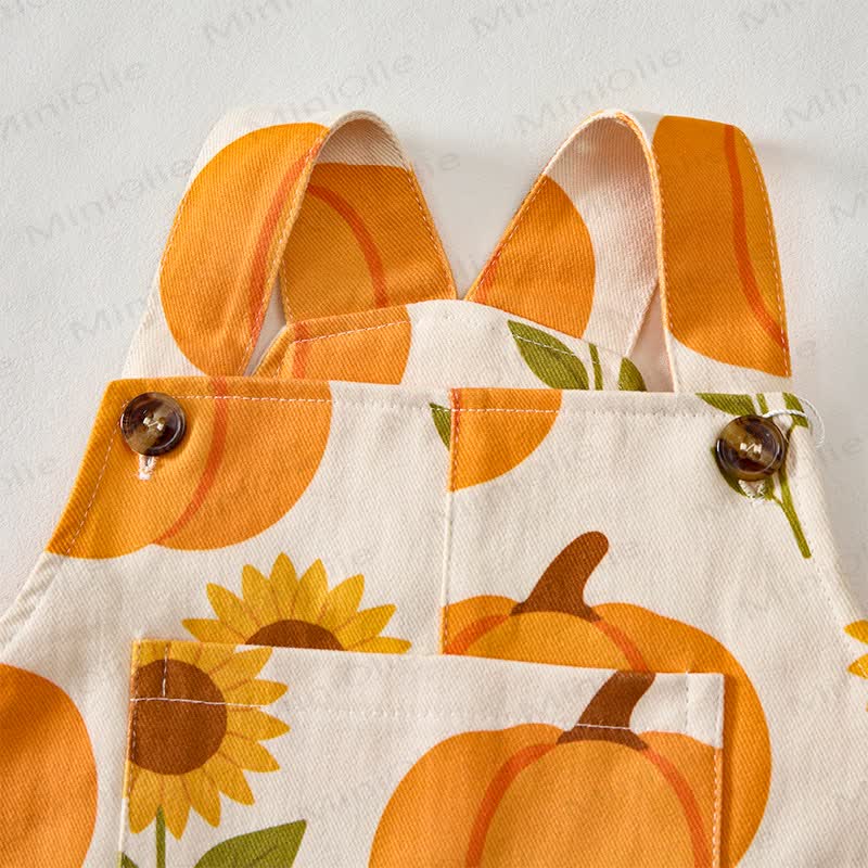 Baby Toddler Pumpkin Sunflower Print Beige Overalls  - image 4