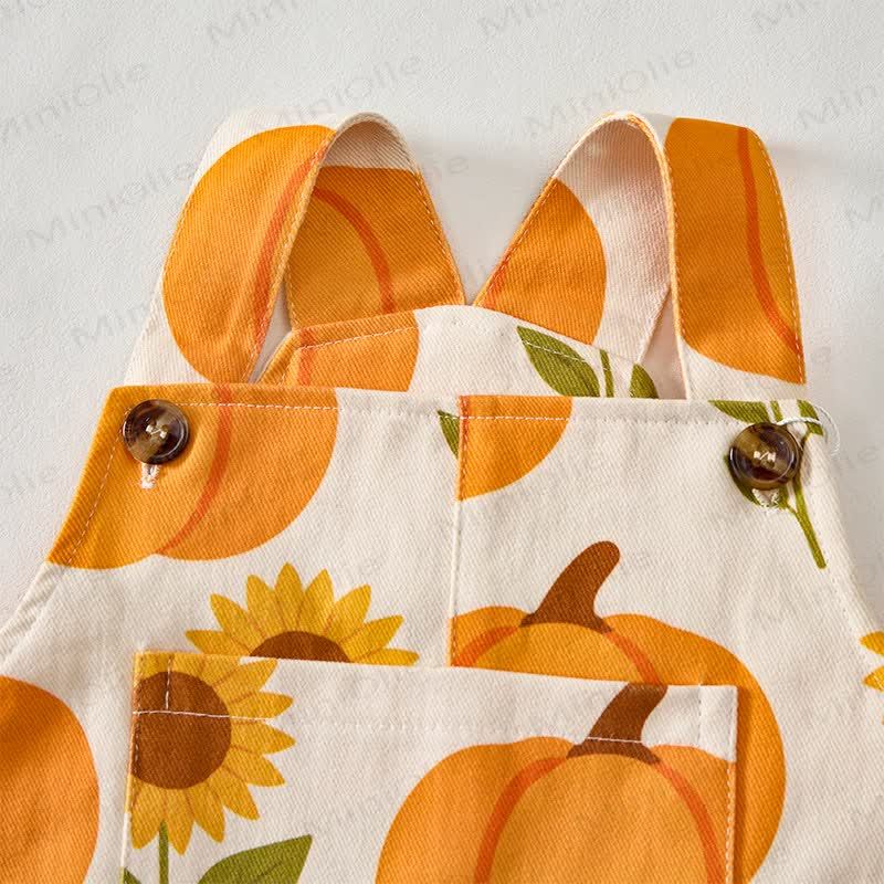 Baby Toddler Pumpkin Sunflower Print Beige Overalls  - image 4