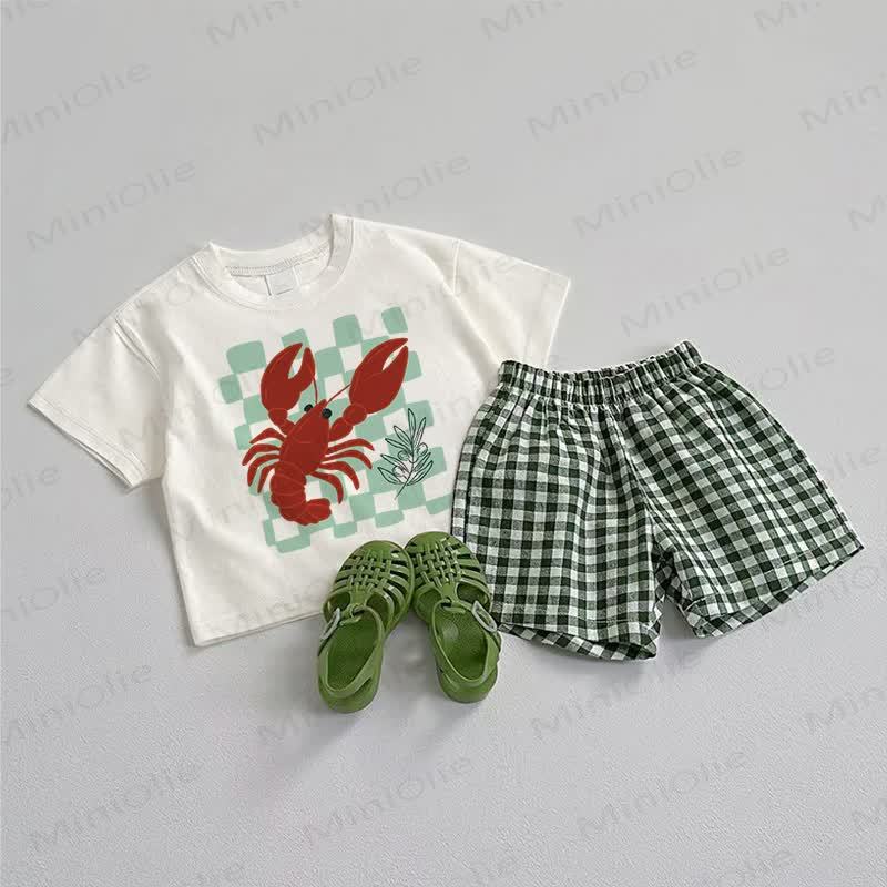 Baby Crayfish Tee and Plaid Shorts 2-Piece Set - White&Green - 3-5T - image 1
