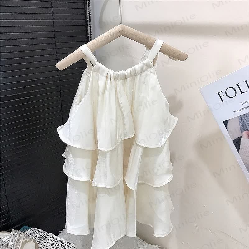 Toddler Girls Cotton Ruffle Solid White Sleeveless Dress - image 3