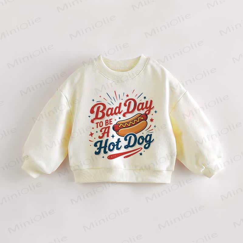 BAD DAY TO BE A HOT DOG Baby Toddler Cream Sweatshirt - Cream - 3-5T - image 1