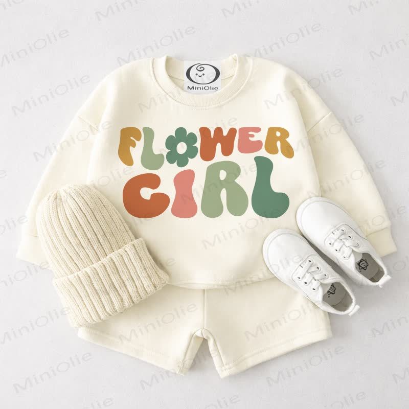 FLOWER GIRL Baby Cream White Sweatshirt and Shorts 2-piece Set - Cream White - 3-4T - image 1