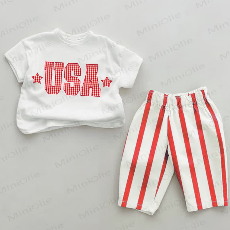 USA Baby Slogan Red Striped 2-piece Set - White&Red - 2-3T - image 1