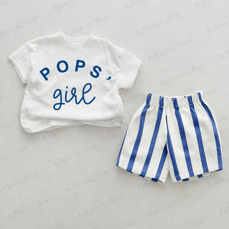 POPS' GIRL Baby Blue Vertical Striped 2-piece Shorts Set - White&Blue - 2-3T - image 1