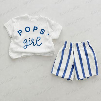 POPS' GIRL Baby Blue Vertical Striped 2-piece Shorts Set - White&Blue - 2-3T - image 1