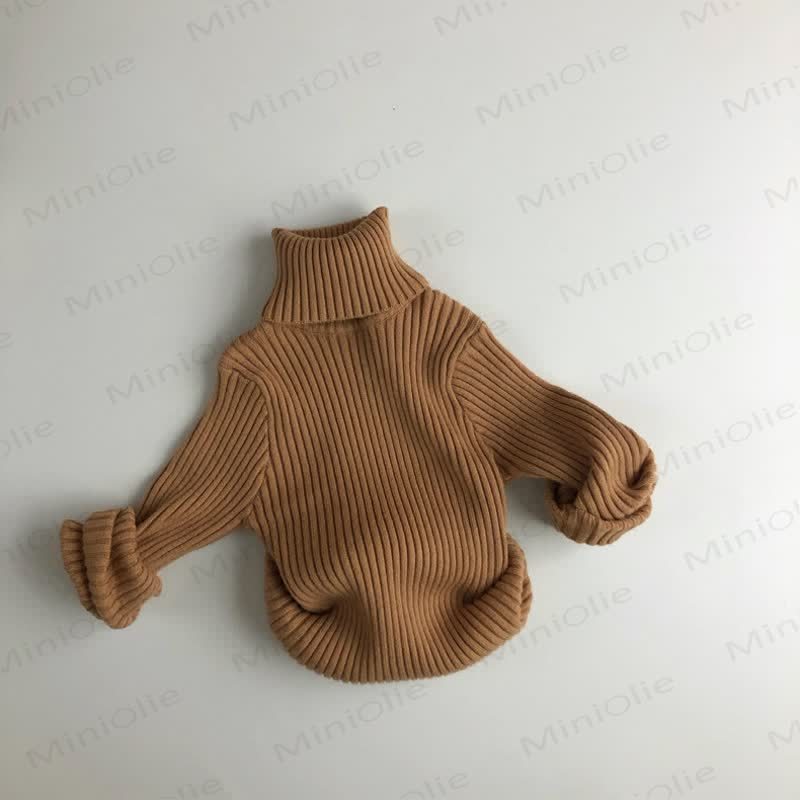 Kid Boy Solid Color High-neck Striped Pullover Sweater - Coffee - 12Y - image 13