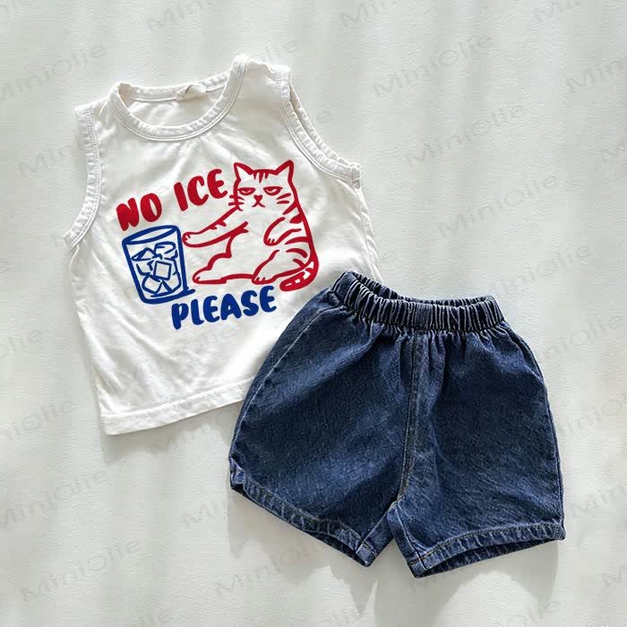 NO ICE PLEASE Baby Denim Shorts 2-piece Set - White&Blue - 3-5T - image 1