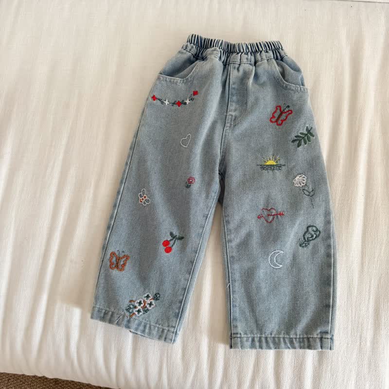 Baby Toddler Animal Plant Embroidered Denim Pants - Plant - 12Y - image 11